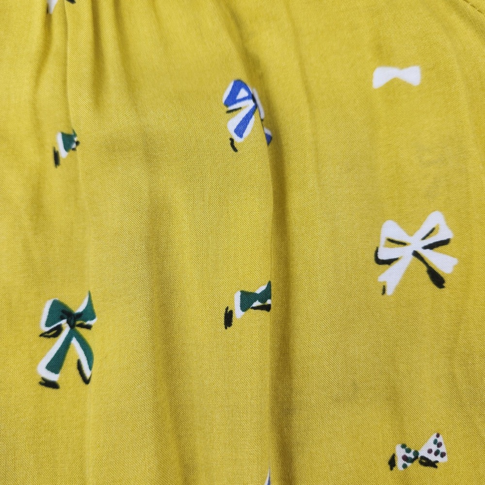 Conversations by Anthropologie Mustard Yellow Bow Print Blouse Size 8 Limited Ed - Picture 2 of 6